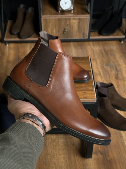 نیم بوت چلسی چرم طبیعی قهوه ای sho131