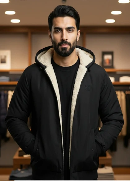 کاپشن مردانه مشکی داخل تمام خز مدل adidas-مشکی