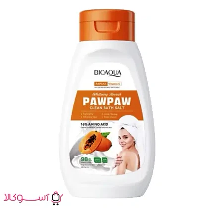 نمک حمام لایه بردار بدن بیوآکوا مدل paw paw پاپایا حجم 430 میل