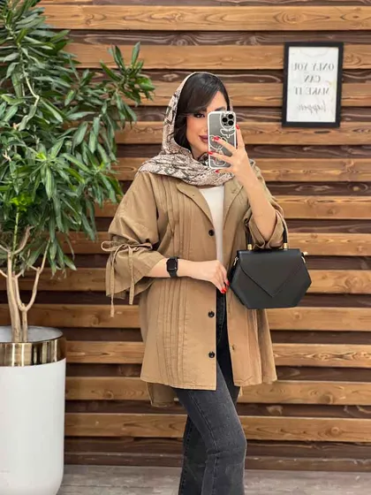 مانتو لینن جلو پیله آستین بنددار