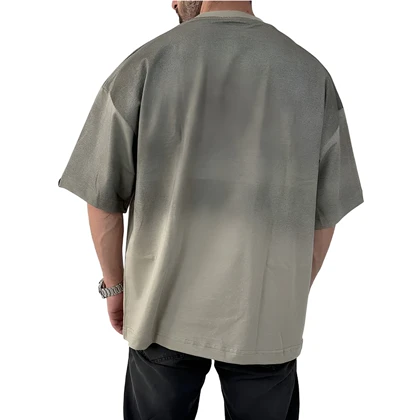 تیشرت آستین کوتاه مردانه پسته ای طرح باکسی