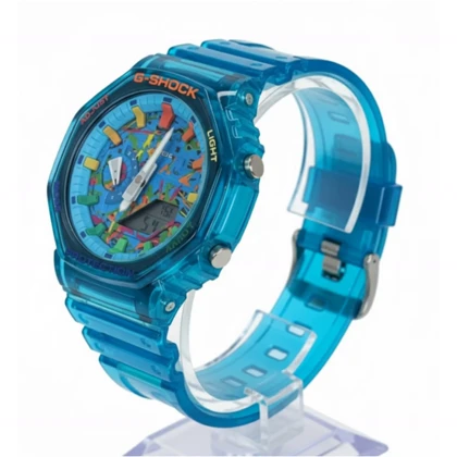 ساعت جی شاک 2100 آبی شفاف صفحه رنگی