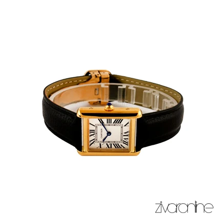 ساعت کارتیه زنانه Tank قاب طلایی بند چرم مشکی 105267