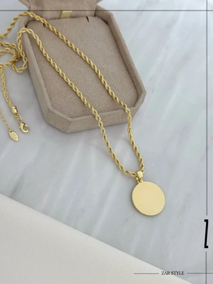 گردنبند طنابی آویز پولک آینه‌ای