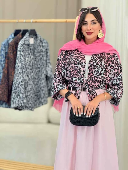 مانتو طرح پلنگی آستین پاگن