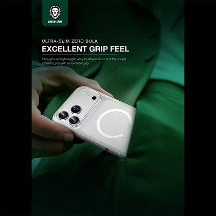 قاب مگ‌سیف آیفون 17 پرو گرین Green Lion GNMCRYC17PCL شفاف ژله‌ای
