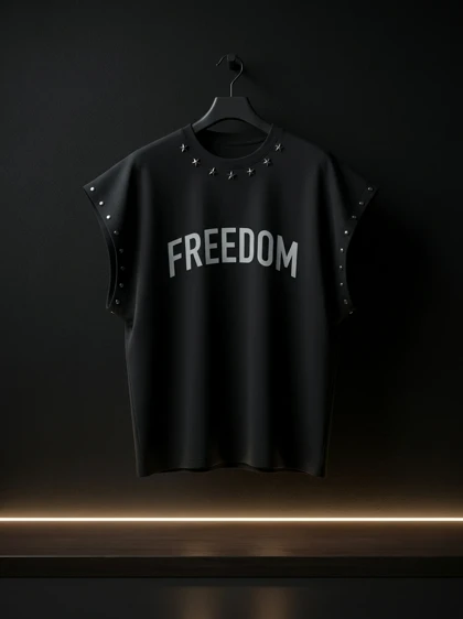 وست مشکی FREEDOM با پرچ فلزی سرشانه و دور سینه خفن | پنبه دو نخ کد 8447