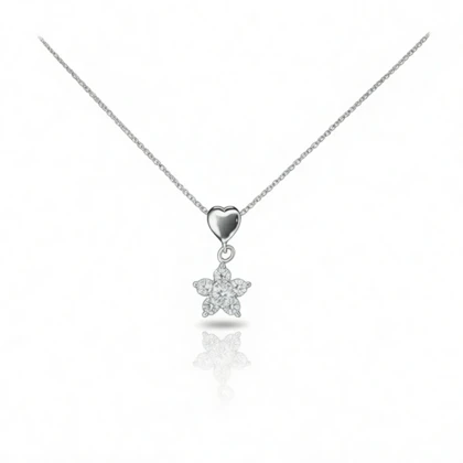 گردنبند نقره طرح قلب و گل نگین‌دار
