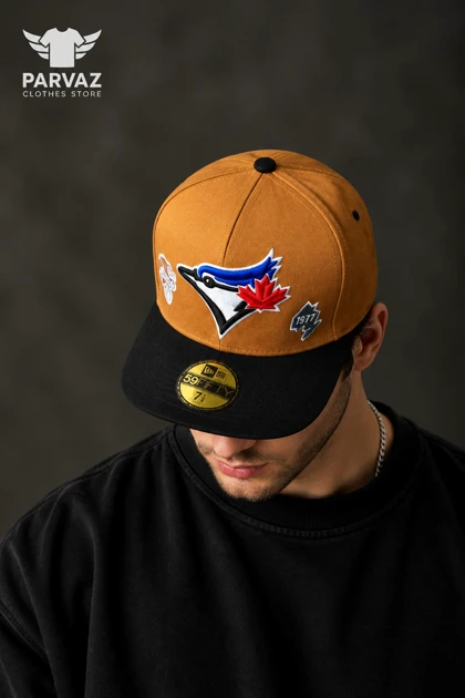 کلاه کپ بک فیت مستر کوالیتی وارداتی FIFTY 59 مدل Toronto Blue Jays _ قهوه ای نقاب مشکی