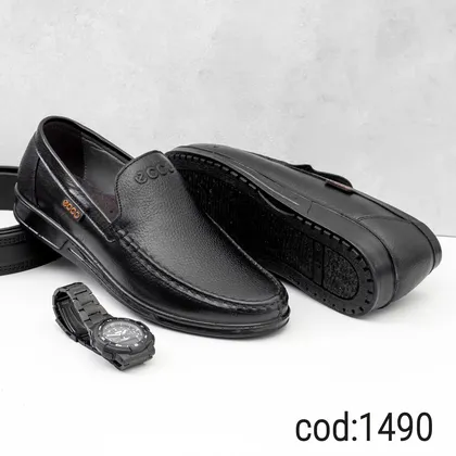 کفش چرم طبیعی تبریز مردانه کالج تمام مشکی - کد ecco 1490