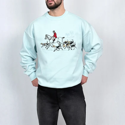 دورس مردانه آبی پنبه سه نخ طرح اسب و سوارکاری