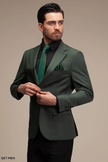 کت تک مردانه یقه انگلیسی نیم آستر دو دکمه دو چاک