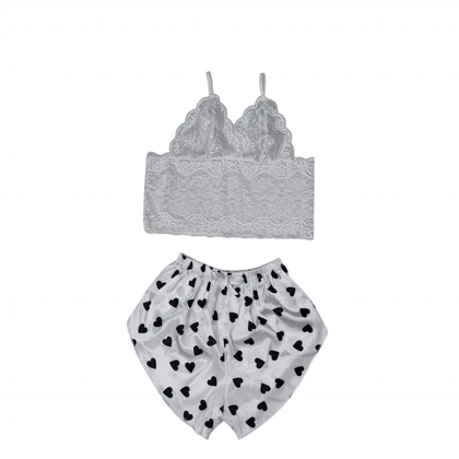 ست نیم‌تنه گیپور و شلوارک طرح قلب 144