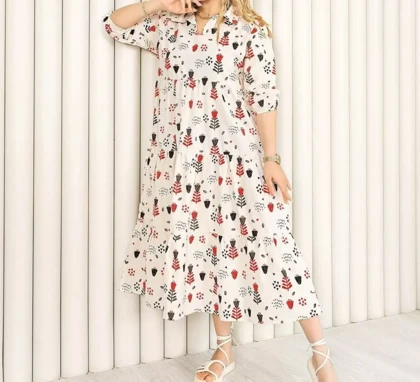 پیراهن زنانه لینن طرح فلامینگو