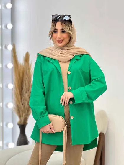 مانتو دو جیب دکمه چوبی