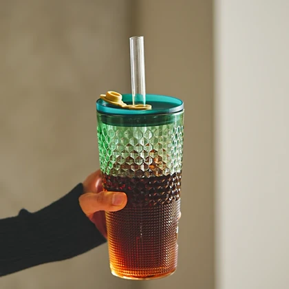 لیوان اسموتی بلوری هفت رنگ استوانه ای / pa64