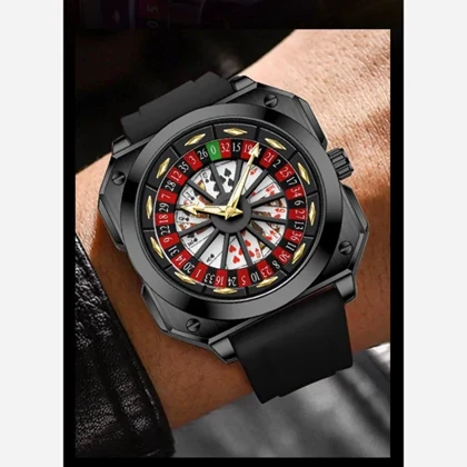 ساعت مچی اورجینال واوا کازینو صفحه چرخشی دورانی شب نما بند رابر VAVAVOOM