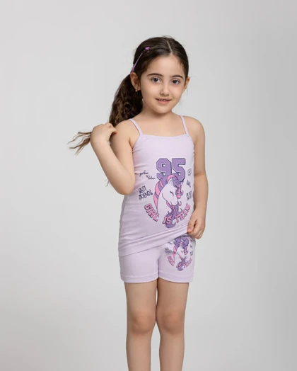 ست زیرپوش و شورت دخترانه نخ پنبه طرح تیم سیلکا