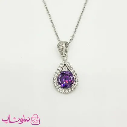 گردنبند دخترانه استیل نگین‌دار با سنگ بنفش