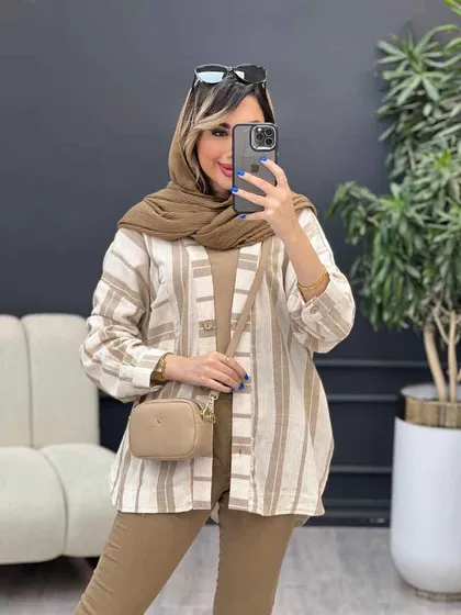 شومیز تک جیب راه راه پایین هلال