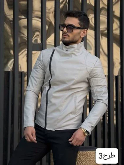 کاپشن چرم زیپ کج کانگورویی کد_3079