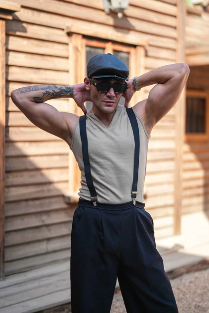 رکابی تنک تاپ یغه کوبایی کرم OLD SCHOOL