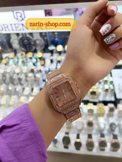 ساعت نگین‌دار زنانه مربعی مجلسی