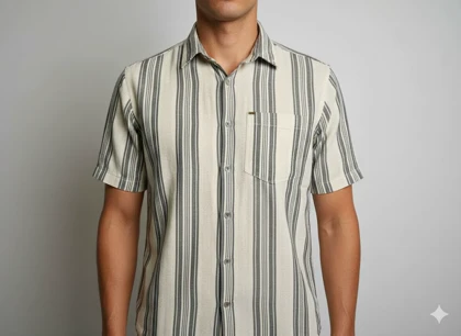 پیراهن مردانه آستین کوتاه راه راه کنفی طوسی روشن 716