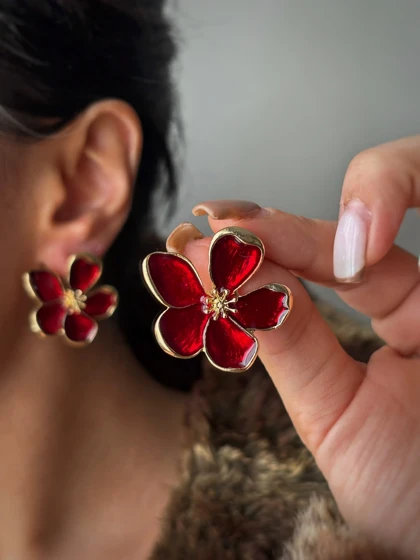 گوشواره گل مینا کاری طرح جدید