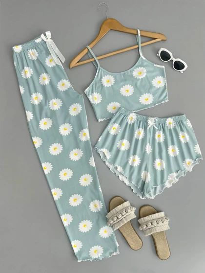 ست سه تیکه نیم‌تنه،شلوارک و شلوار کد 2838