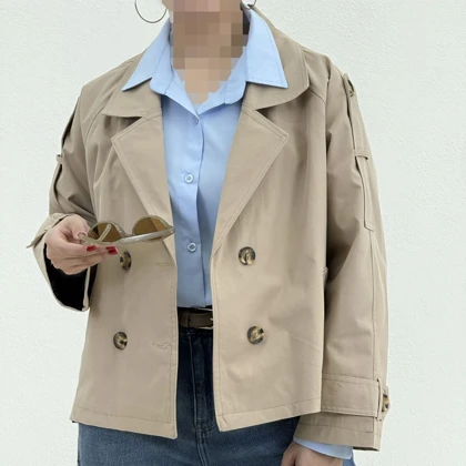 ترنچ کت زنانه کتان آستین رگلان | آی بولک