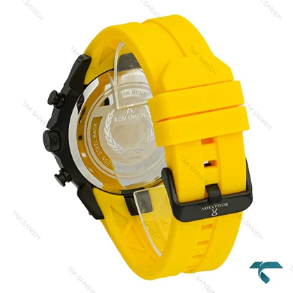 ساعت رومانسون مردانه کرنوگراف دار مشکی بند رابر زرد Romanson-8262-G