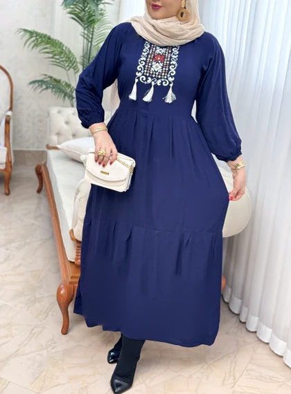 پیراهن نخی بنفشه 3085