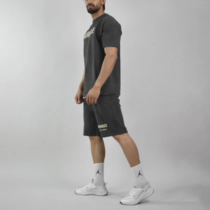 ست تیشرت و شلوارک اسپرت شنگلی مدل T110 طوسی تیره