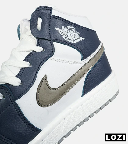 کفش کتانی مردانه و زنانه ساق‌دار سفید سرمه ای NIKE jordan 1 مدل 8506