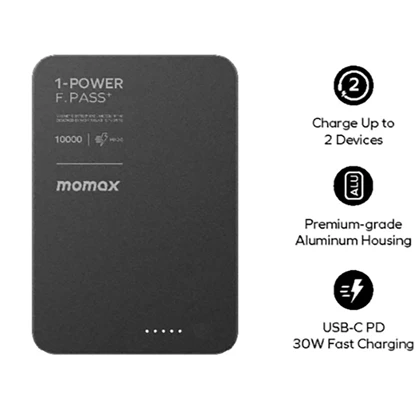 پاور بانک 10000 تایپ‌سی 30 وات مومکس Momax IP158 با قابلیت اتصال مگنتی به گوشی