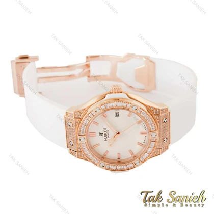 ساعت هابلوت زنانه سفید رزگلد فول نگین Hublot-4200-L