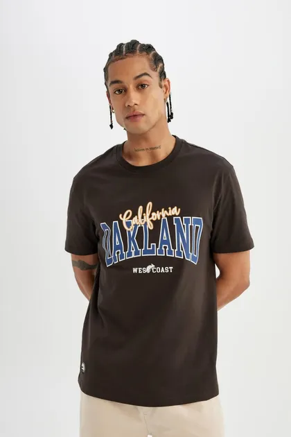 تیشرت آستین کوتاه یقه پرینت معمولی C5671AX24HS