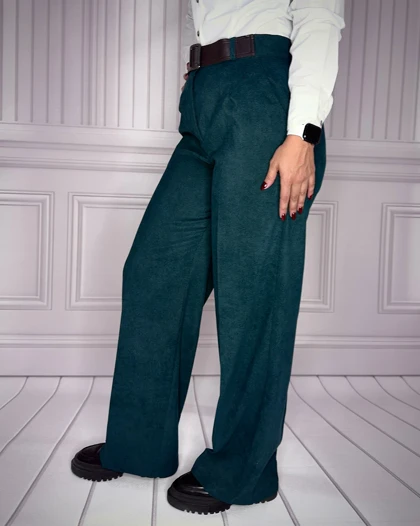 خرید شلوار بگ مخمل کبریتی سبز زنانه قد 107 سایز بندی 40 تا 48 Women's Green Corduroy Baggy Pants کد 914101