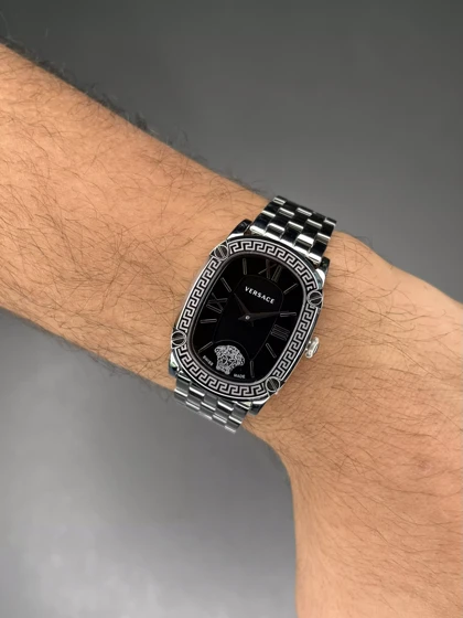 ساعت مچی ورساچه دورحکاکی سیلور صفحه مشکی Versace Couture