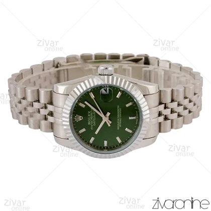ساعت رولکس دیت جاست زنانه نقره ای صفحه سبز خطی مدیوم 105023