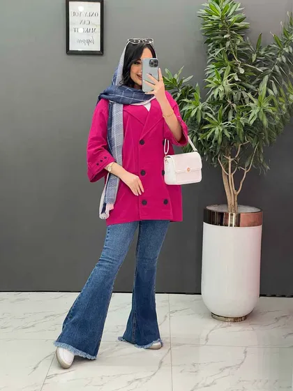 مانتو کتی شش دکمه آستین پرچ