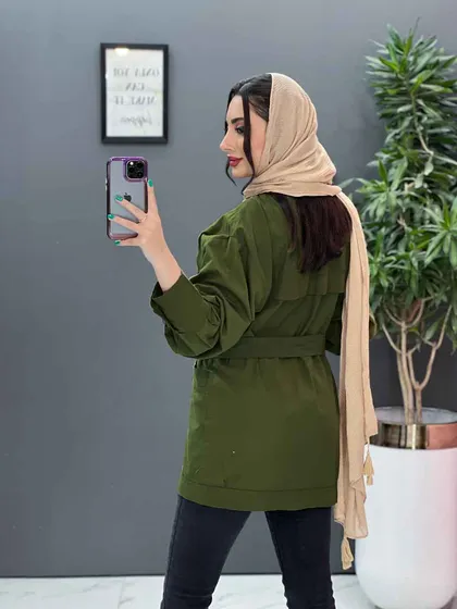 مانتو لینن آستین پیله دکمه چوبی