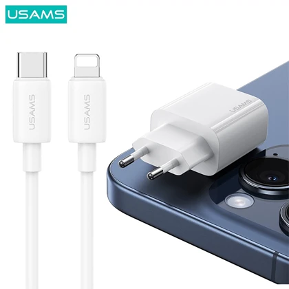 شارژر دیواری 20 وات یوسامز usams مدل CC226 + SJ712 با کابل تایپ سی به لایتنینگ