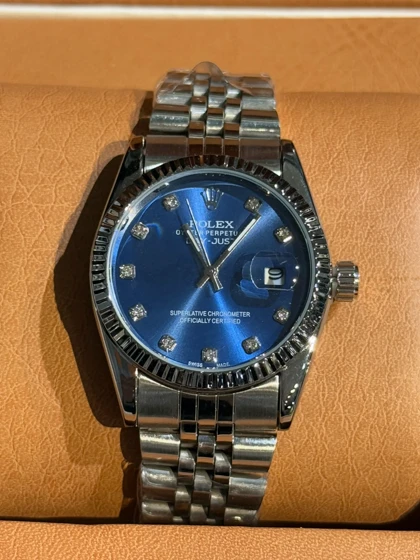 ساعت استیل زنانه طرح رولکس نقره ای صفحه آبی