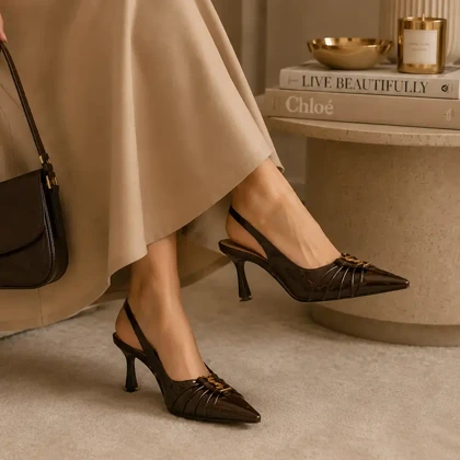 پاشنه‌بلند YSL قهوه‌ای کد ZO136