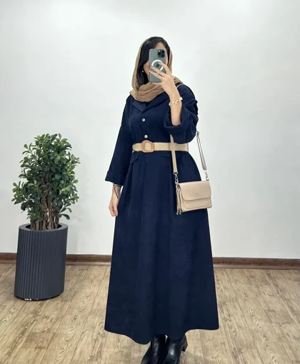 پیراهن مانتویی پاییزه تبسم همراه با کمربند