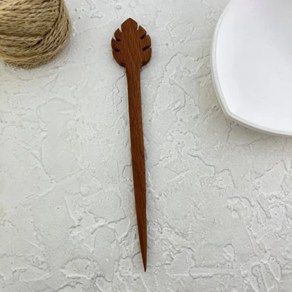 کانزاشی مو زنانه چوبی طرح برگ مدل لیورا