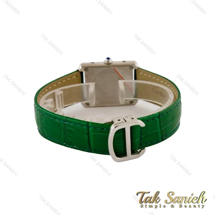 ساعت کارتیه تانک زنانه بند چرم سبز قاب سیلور Cartier-5275-L