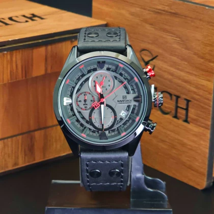 ساعت مچی مردانه نیوی فورس Naviforce NF8045 با بند چرم و 3 موتور فعال کرنوگراف